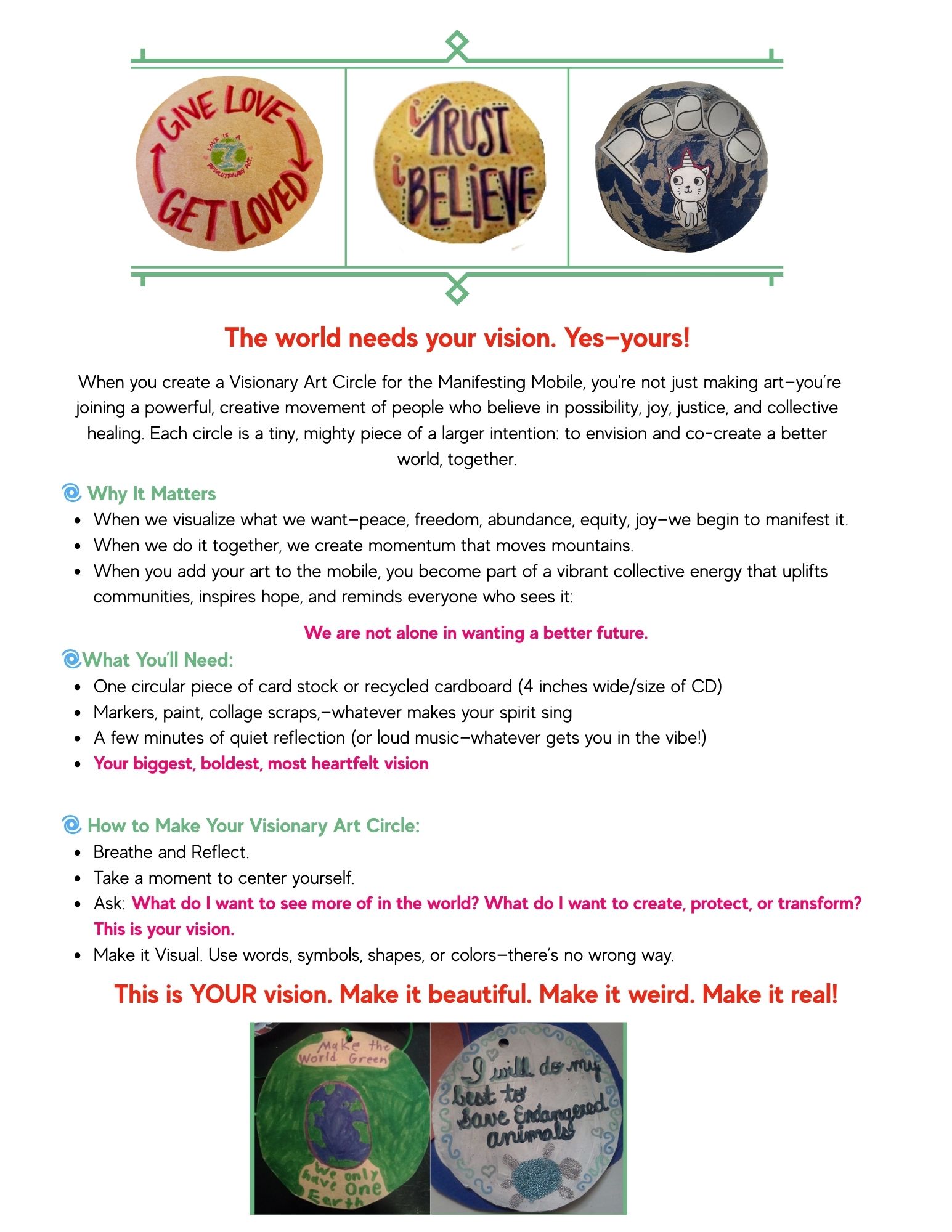 Instrucitons Manifesting Mobile Visionary Art Circle ✨ Because the world needs your vision. Yes—yours. Welcome to the magic! When you create a Visionary Art Circle for the Manifesting Mobile,